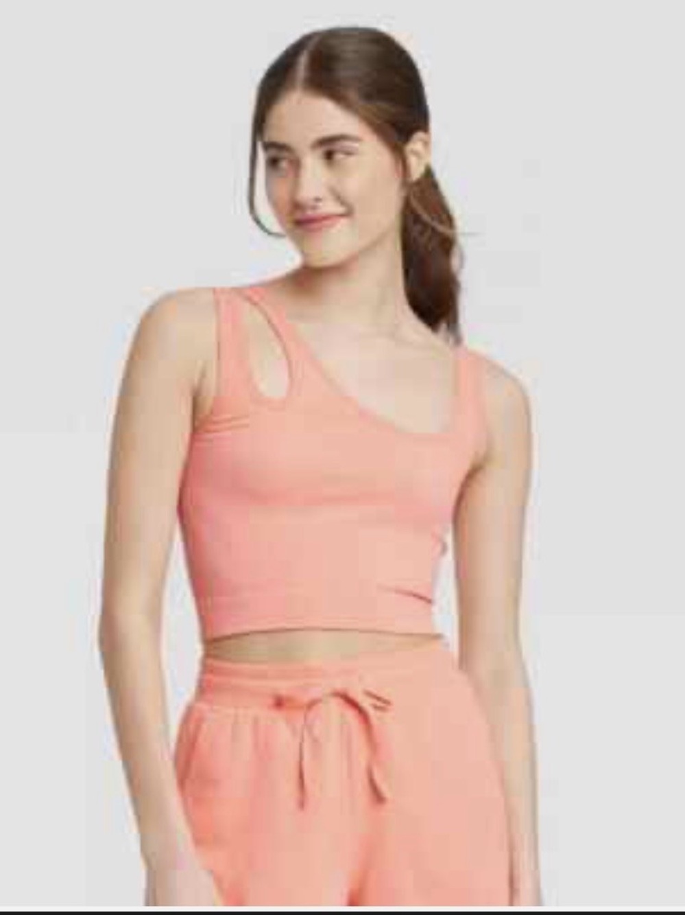 Colsic Peach Asymmetric Cutout Crop Tank